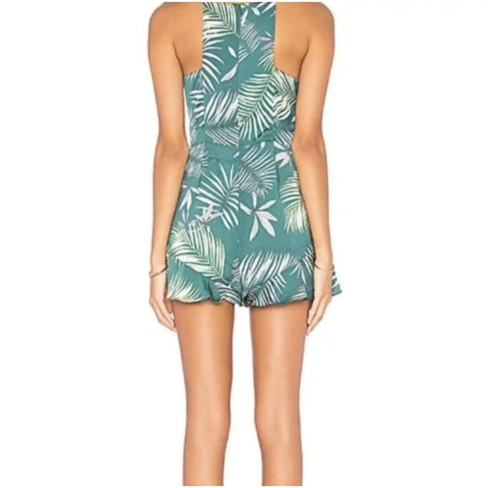 Revolve BB Dakota Wilder Romper In Cool Green Palm Leaf Tropical Women's Size 0 - Picture 3 of 8